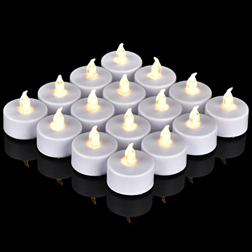 Image of Flameless Tea Lights Candles 50 /100 /150 Packs LED Battery Operated Electric Votive Fake Candles Realistic Flickering and 200+ Hours Long Lasting Bright for Celebrations Festivals (50 Packs, White)
