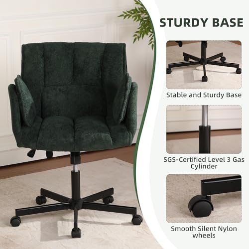 Image of Criss Cross Chair with Wheels & Outward-Folding Arms, Cross Legged Office Chair, Built-in Dynamic Airbag Lumbar Support, Wide Seat Desk Chairs for Home Office, Apartment, Vanity, Dark Green