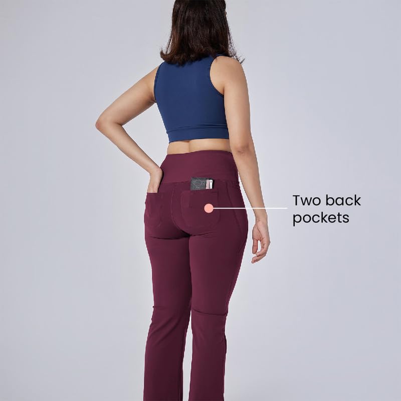 Image of BlissClub Ultimate Flare Pants for Women Upto 5'4 ft | Ribbed Waistband, 4 Pockets | High Waist Trousers and Formal Pants for Office wear