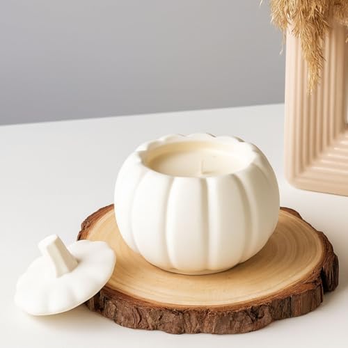 Image of Kitty Cat Concrete Pumpkin Jar Vanilla Scented Soy Wax Candle | Handmade Concrete Pumpkin Candle with Lid | Long-Lasting Aroma | Aesthetic Home Decor & Gifting | Clean Burn | Premium Vanilla Candle