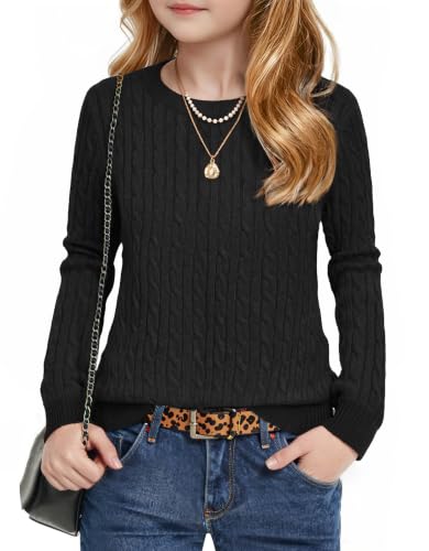 Image of Arshiner Girls Sweaters Long Sleeve Crew Neck Pullover Sweater Jumper Tops