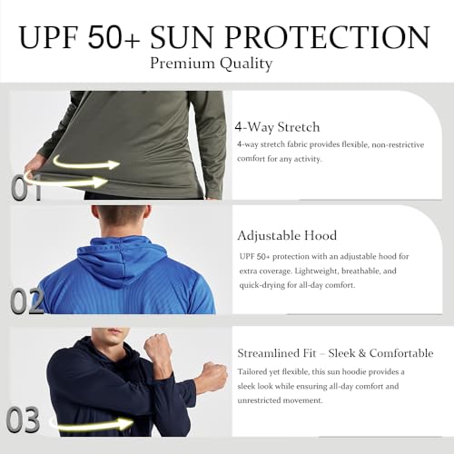3PC or 6PC Men’s UPF 50+ Sun Protection Lightweight Long Sleeve Hoodie, Quick-Dry SPF UV Shirt for Outdoor Active Wear4