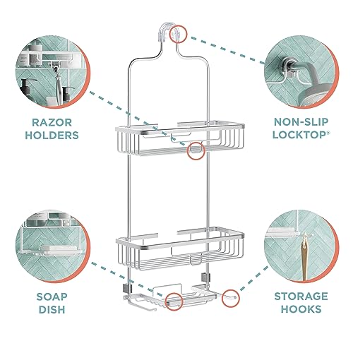 Zenna Home 7402AL Hanging Shower Caddy With 2 Shelves, Soap Tray, Razor Holders And Hooks, Satin Chrome thumb #2
