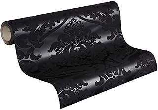 Livingwalls 552631 Classic Vintage Baroque Wallpaper in Black with Flock Damask Pattern