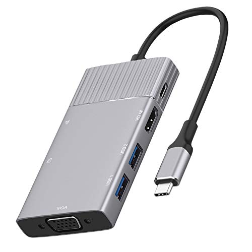 Kdely Hub USB C 3.0, 7 en 1 Adaptador Type C 4K HDMI con 1080P VGA 2 Puertos USB Lector de Tarjeta SD/TF pour MacBook Pro 2020/2019/ 2018/ XPS/Chromebook/Samsung S20/S10/S9/ Huawei P40/ P30/ P20