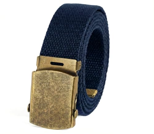 Canvas Web Belt Military Style with Antique Brass Buckle and Tip 50" Long