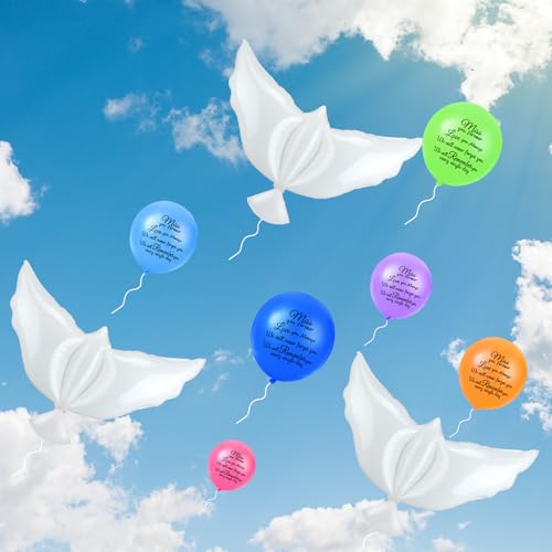 Image of Skylety 36 Pcs Memorial Balloons to Release with Dove Balloon,Multicolor | Helium, Remembrance for Heavenly Birthday, Memorial Services, Release in Sky Ceremony, Forever in Hearts Messages