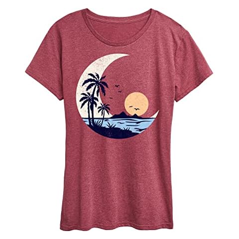 Instant Message - Moon Beach Scene - Women's Short Sleeve Graphic T-Shirt - Size 2X Heather Wine Cover