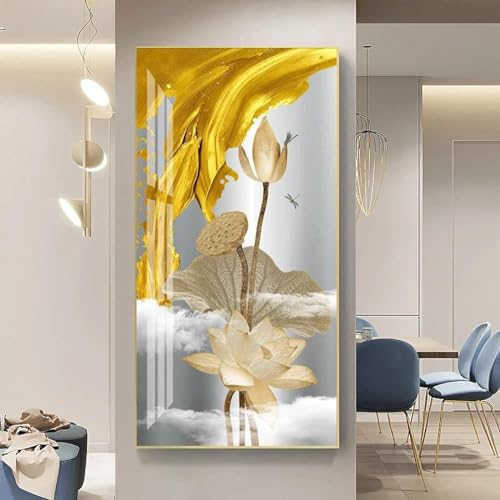 Décoration de porche élégante avec cette toile abstraite lotus 55x110cm de qualité