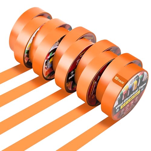 RED WOLF 10 Pack Orange Electrical Tape 3/4 Inch x 66 Ft Industrial Grade UL/CSA Listed 7 Mil Thick Flame Retardant High Temp Waterproof Electrical PVC Tape Electric Super Vinyl Rated 600V