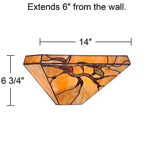 Image of Robert Louis Tiffany Budding Branch Tiffany Style Wall Light Sconces Set of 2 Copper Amber Art Glass Hardwired 14 inch Fixture for Cottage Core Bedroom Bathroom Vanity Living Family Room Home Hallway