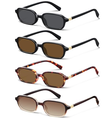 4PACK Retro Rectangular Sunglasses for Women Trendy Small 90s y2k