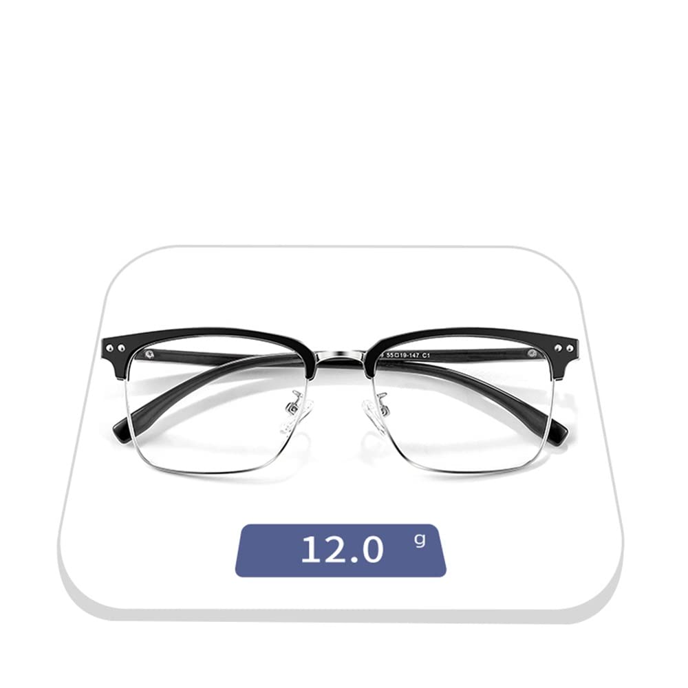 2.0 Photochrome bifokalische Lesebrille, klassische Halbrahmenleser, Sonnenbrillenetui weit und fast Doppelnutzung, Brillenetui (Farbe: Schwarz Silber, Größe: +2,50)