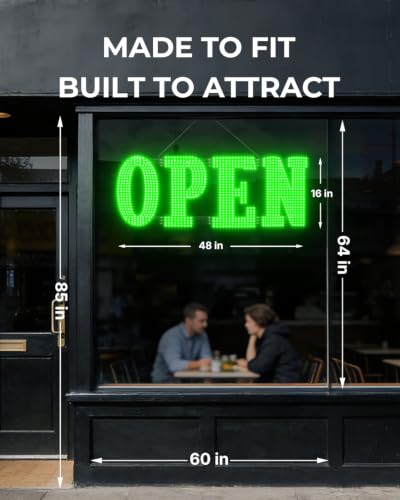 Image of Open Sign for Business 48 inch x 17 inch, Smart Extra Large LED Open Sign with Bluetooth APP Timer & Remote, Dimmable 14 Modes for High-Visibility Storefront Window Green