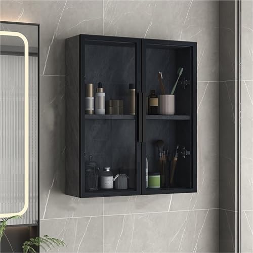 Gray Wall Mounted Bathroom Cabinet - Space-Saving Organizer with Tempered Glass Door, Over Toilet Storage Solution, Versatile Kitchen Sideboard Cupboard (60x14x60cm)
