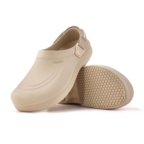 Jacata Mens Slip Resistant Chef Shoes Non Slip Kitchen Work Clogs with Arch Support Oil Water Resistant for Food Service Nursing Gardening Crews Health Care Restaurant Footwear Off-White 12