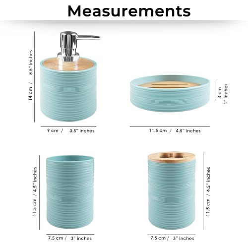Image of Story@Home 4 Pieces Bathroom Accessories Set - Teal | Toothbrush Holder, Soap Dispenser, Mouth Wash Cup & Soap Dish for Home Kitchen & Bathroom | Bathroom Essentials for Office