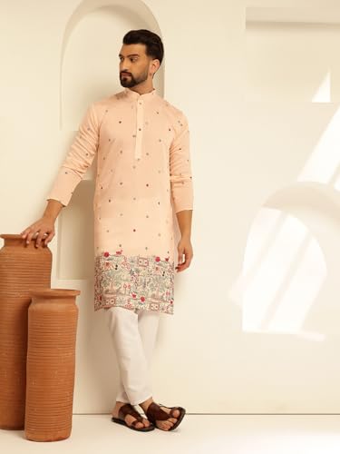 Image of SOJANYA (Since 1958 Men's Festive Cotton Silk Designer Kurta with Daman Embroidered Detailing | Perfect for Navratri, Diwali & Special Occasions