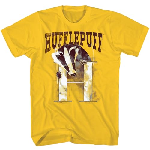 Harry Potter Hogwarts House Animal Logo Yellow T-Shirt - Wizarding World Kids Apparel Short Sleeve Tee for Fans Youth Unisex Hufflepuff Badger Small