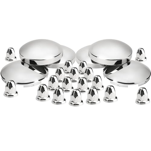 Vitonsbay Steel Chrome Axle Wheel Cover Set - Includes (2) Front Hub Caps, (4) Rear Hub Caps,(60) Lug Nut Covers 33mm for Semi Truck | Axle Cover Combo Kit