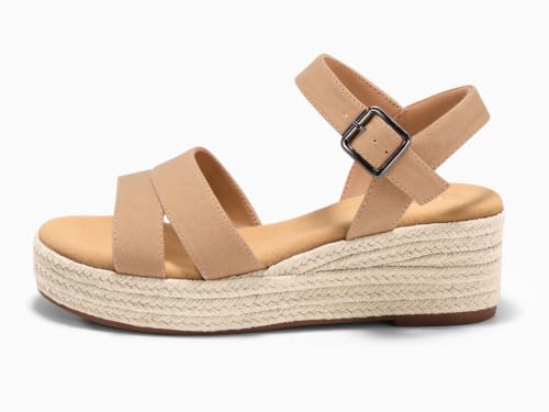 Image of Coutgo Womens Wedge Platform Sandals Espadrille Heels Open Toe Buckle Ankle Strap Summer Shoes