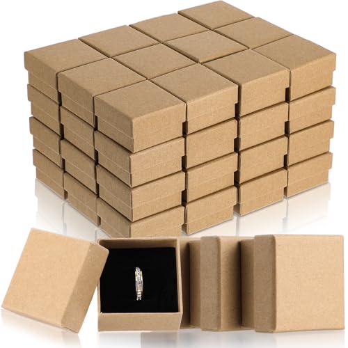 SynHHergyx 48 Pack Ring Box Jewelry Gift Boxes 2x2x1.2 Inch Small Boxes Square Cardboard Jewelry Box with Foam Mini Earring Packing Box for Ring and Earring