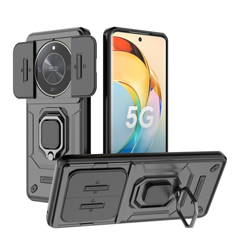 Image of TPU+PC Camshield Pro Case With Slide Camera Protection And Ring Stand Bumper Back Case Cover For Honor X9B 5G (Black)