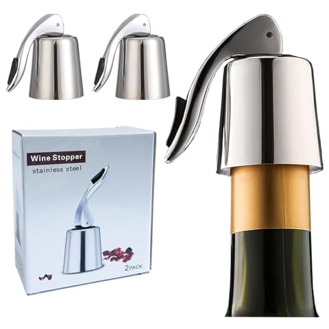 Wine Stoppers Set of 2, Pafusen, Stainless Steel Wine Bottle Stopper with Silicone Seal, Reusable Wine Freshness Keep, wine saver wine bottle sealer stopper, wine accessories Gift (Polished) Cover