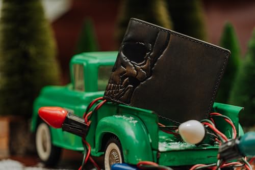 House of Jack Co. Emobssed SKULL Double ID Men's Wallet - Multifunction Design - Hand Burnished Finish