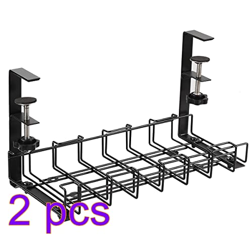 BestAlice 2 Pack Bajo Escritorio Bandeja para Gestión de Cables, Bandeja Retráctil de 12.8in a 21.5in con Abrazadera, Organizador de Cables de Metal para Gestión de Cables sin necesidad de perforar miniatura 2