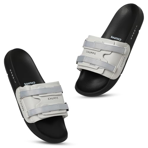 Image of CHUPPS Element Grey & Black Drift Orthopedic Slippers | Soft Footpharma Footbed | Breathable Ventilation Holes | Lightweight Flip Flops | Anti-Skid Chappals for Everyday For Mens