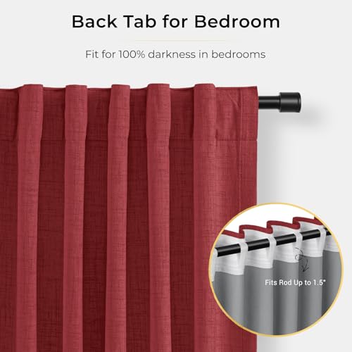 Image of INOVADAY 100% Blackout Curtains for Bedroom, Ruby Red Black Out Curtains 84 Inch Long, Clip Rings Linen Blackout Drapes, Thermal Insulated Room Darkening for Living Room, 2 Panels - W50xL84