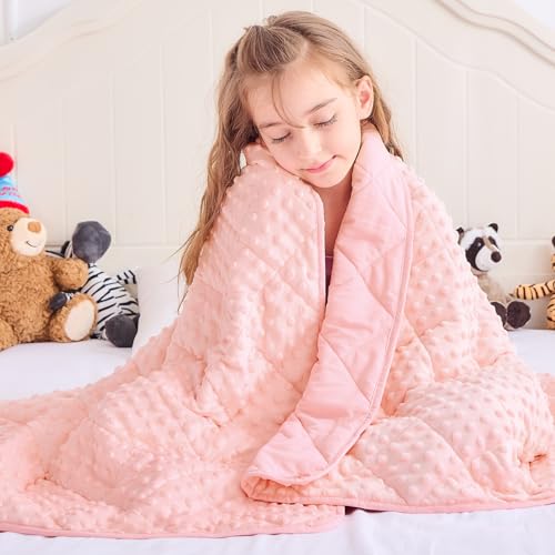 Image of Pink Weighted Blanket 7lbs, 40 inchx60 inch, Breathable Cooling Minky Heavy Throw Blanket for 60-90lbs, Soft Winter Thick Big Blankets Weighted Comforter Gift
