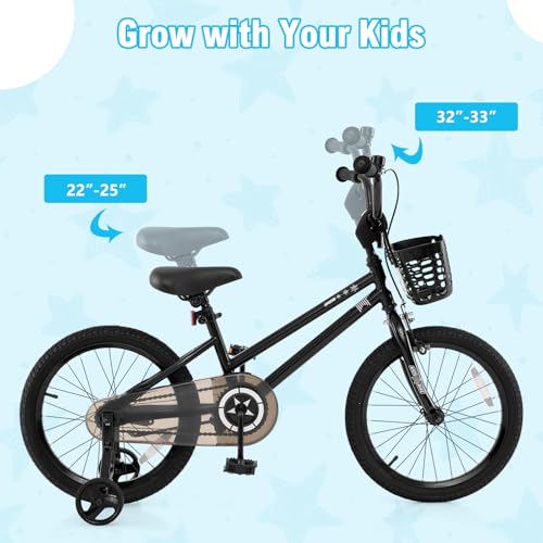 Image of BABY JOY Starry Kids Bike, 12 14 16 18 Inch Bicycle with Training Wheels, Storage Basket, Adjustable Handlebar & Seat, Handbrake & Coaster Brake, Girls Boys Bike