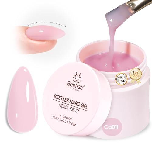 Gelab cosmetics LLC Beetles HEMA-Free Hard Gel for Nails-2 Pcs 1 oz 9 in 1 Clear & Jelly Nude UV & LED Lamp Cured Sculpting Gel for Nail Extension & Nail with Flat Nail Brush High Hardness Nails for Pros Women