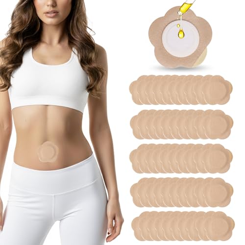 Castor Oil Patches for Belly Button – 50PCS Disposable Castor Oil Pack Wraps with Organic Cotton Pad, Leak-Proof Belly Button Patch Cover, Breathable & Skin-Friendly