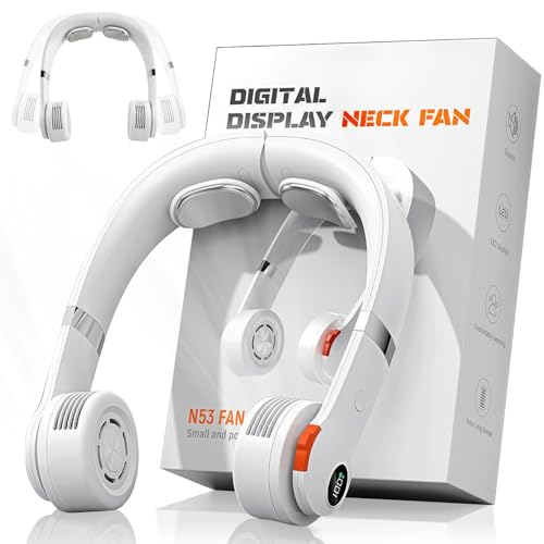 WEKUBA Portable Neck Fan Twistable 5 Speeds Adjustable with LED Diaplay Face Neck and Chest Cooling Personal Cooling Fan for Home Office Travel and Sports Gifts for Women Men (White)