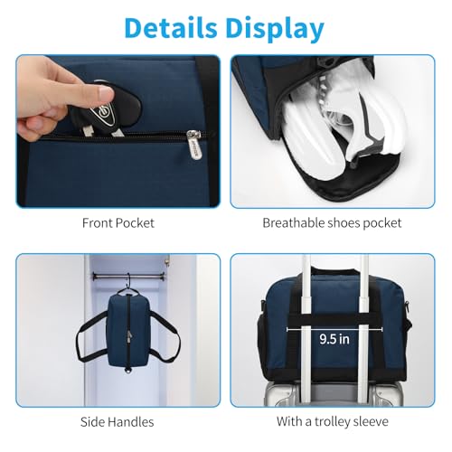 Image of Apenze Small Gym Bag 14 inch lightweight Carry On Mini Duffel Bag with Shoe Compartment for Travel Sport - Navy Blue