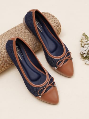 Image of TRYME Women's Denim Bow Belly Ballerina Flats | Lightweight Slip-On Casual Shoes | Soft Sole Comfortable Footwear