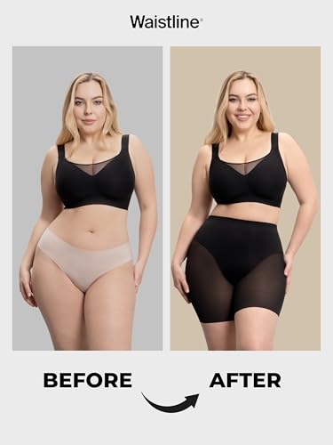 WAISTLINE Anti-Chafing Compression Shorts - Seamless High Waisted Shapewear - Women Tummy Control Shorts Under Dress