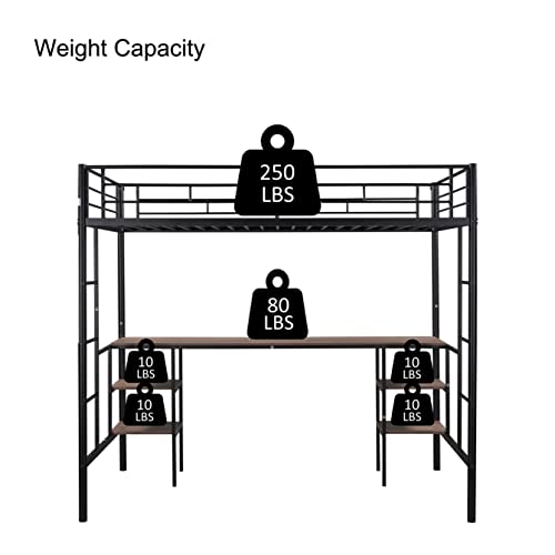 Metal Twin Loft Bed With Desk And Storage Shelves, Space-Saving Bed Frame With 2 Side Ladders And Safety Guard Rails For Kids Teens Adults, No Box Spring Needed #TOP7