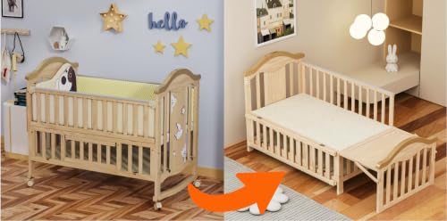 Image of BabyTeddy 16 in 1 Original Patented Baby Crib, Baby Cot, Toddler Bed,Cradle Rocker,Convertible Desk,Kid's Sofa Mode Mosquito Net,Soft Mattress Diaper Changing Station