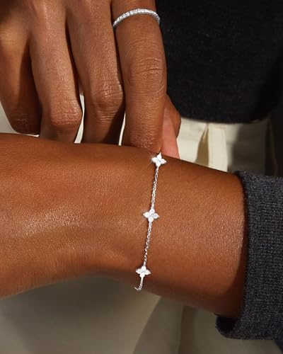 FUNEIA Dainty Silver Gold Bracelets for Women Trendy Non Tarnish 14K Gold Plated Waterproof Diamond Bracelets Cute Stackable Heart Butterfly Clover Cross Evil Eye Charm Bracelet Stack Jewelry Gifts2