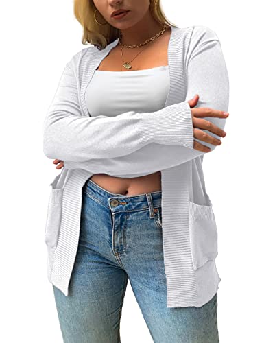 Image of VOIANLIMO Women's Cardigan with Pockets Open Front Long Sleeve Knit Plus Size Cardigans Sweater for Women, 0X-4X