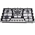 Hotfield 30 Inch Gas Cooktop Stainless Steel 5 Burners Stovetop Dual Fuel Gas Hob NG/LPG Convertible Gas Cooktop HF57013 Stainless Steel