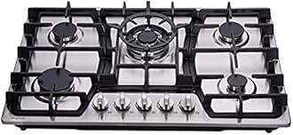 30 Inch Gas Cooktop Stainless Steel 5 Burners Stovetop Dual Fuel Gas Hob NG/LPG Convertible Gas Cooktop HF57013 Stainless Steel