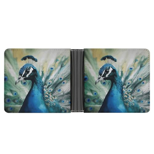Men's Leather Wallet Bifold Wallet for Men Cute Peacock Slim Wallet with Multiple Card Classic Passcase Mens Card Holder