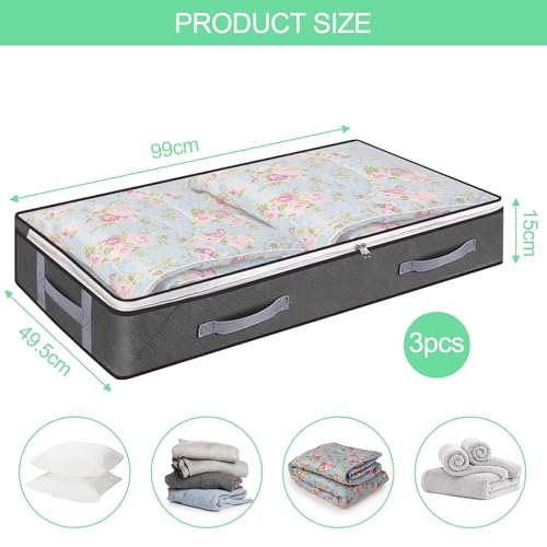 Lixiluxia 3 Stück Unterbett Aufbewahrungsbox, Aufbewahrungstasche Faltbar, Bettkasten, Aufbewahrungstasche für Bettdecken, Unter Bett Aufbewahrungskisten, Unterbett-Aufbewahrungstaschen für Decken