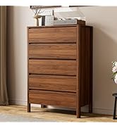 Furniway 45" Tall Mid-Century Modern Dresser for Bedroom, 5 Drawer Chest of Drawers with Solid Wo...