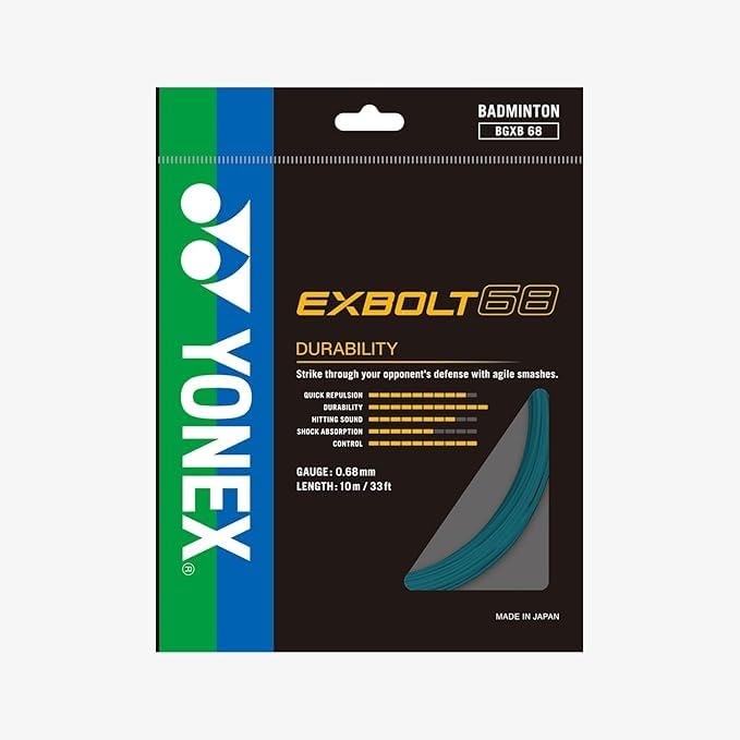 YONEX EXBOLT 68 Badminton String, Gauge 0.68mm Length 10m/33feet, High Power & Durable Choice of Colors (Turquoise)